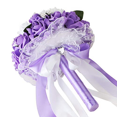 White & Lavender Rose Wedding Bouquet