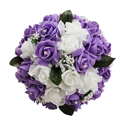 White & Lavender Rose Wedding Bouquet