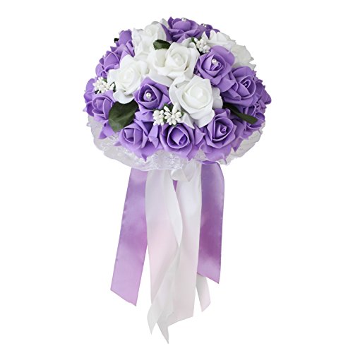 White & Lavender Rose Wedding Bouquet