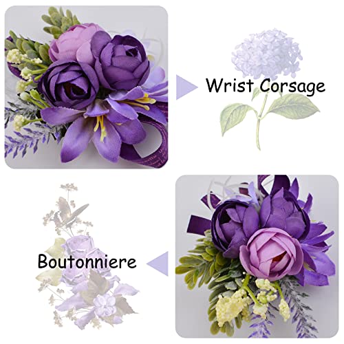 Rose Purple Corsage and Boutonniere Set