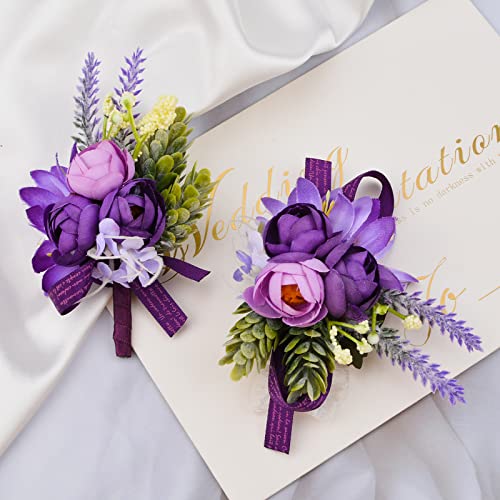 Rose Purple Corsage and Boutonniere Set