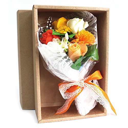Orange Soap Flower Bouquet in Box - 25cm