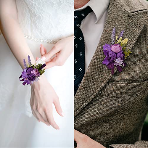 Rose Purple Corsage and Boutonniere Set