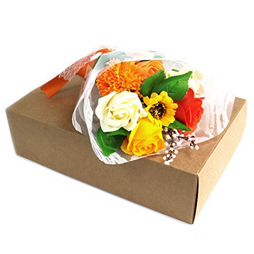 Orange Soap Flower Bouquet in Box - 25cm