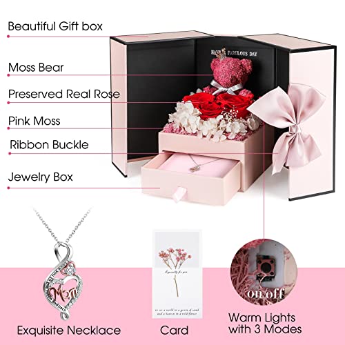 Preserved Red Rose Bouquet with Silver Mom Necklace