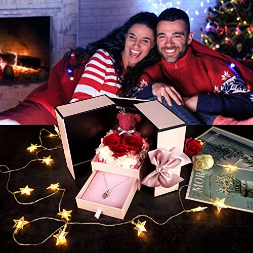 Preserved Red Rose Bouquet with Silver Mom Necklace