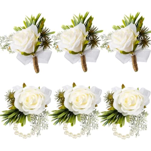White Rose Wrist Flower and Buttonhole for Weddings/Prom