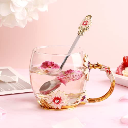 Personalized Glass Mug with Flower Design for Her