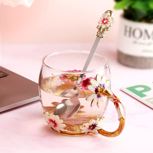 Personalized Glass Mug with Flower Design for Her