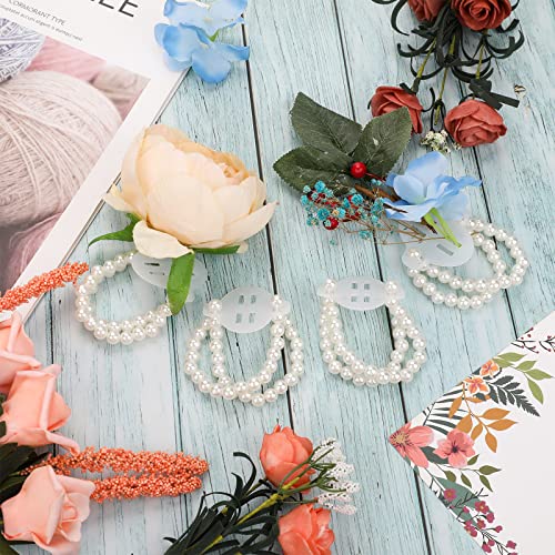 Sibba 8 Pieces Elastic Pearl Wrist Bands Lace Corsage Bracelet Wrist Corsage Bands Wedding Corsages Wristlets DIY Wrist Corsages Accessories for Wedding Festival Beach Party