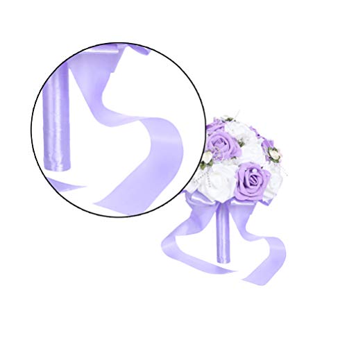 PRETYZOOM Wedding Flower Bouquet with Ribbon Bride Bridal Foam Bouquets Bridesmaid Bouquet Artificial Flowers Arrangements Photography Props for Wedding Party Decoration (Purple)