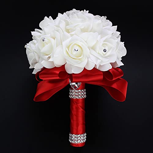 Red Artificial Bridal Bouquet with Ribbon (18cm*24cm)