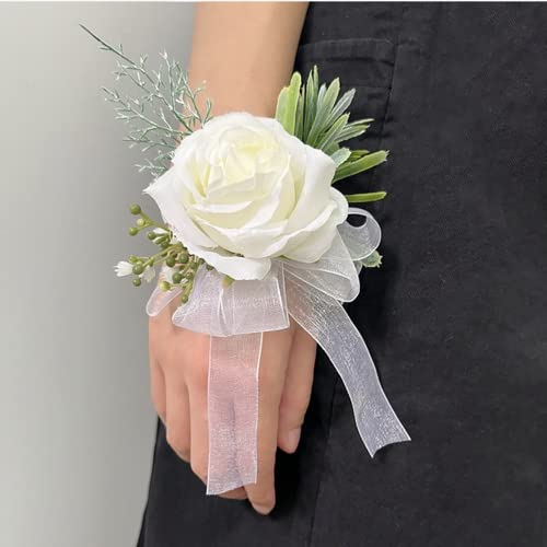 White Rose Wrist Flower and Buttonhole for Weddings/Prom