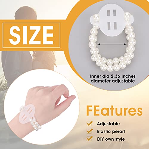 Sibba 8 Pieces Elastic Pearl Wrist Bands Lace Corsage Bracelet Wrist Corsage Bands Wedding Corsages Wristlets DIY Wrist Corsages Accessories for Wedding Festival Beach Party