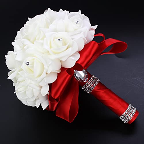 Red Artificial Bridal Bouquet with Ribbon (18cm*24cm)