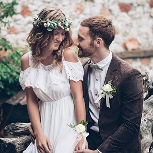 White Wedding Corsage and Boutonniere Set