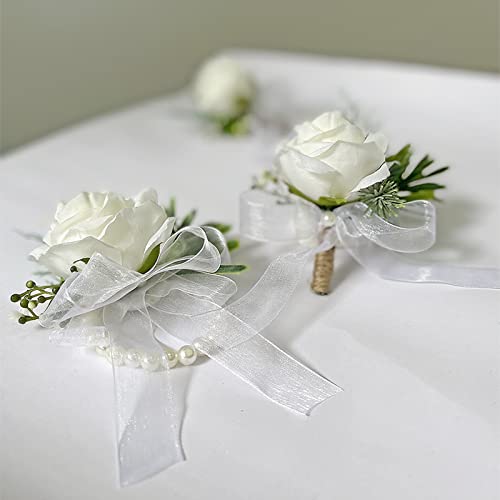 White Rose Wrist Flower and Buttonhole for Weddings/Prom
