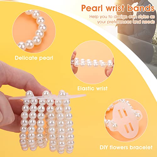 Sibba 8 Pieces Elastic Pearl Wrist Bands Lace Corsage Bracelet Wrist Corsage Bands Wedding Corsages Wristlets DIY Wrist Corsages Accessories for Wedding Festival Beach Party
