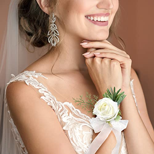 White Wedding Corsage and Boutonniere Set