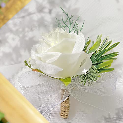 White Rose Wrist Flower and Buttonhole for Weddings/Prom