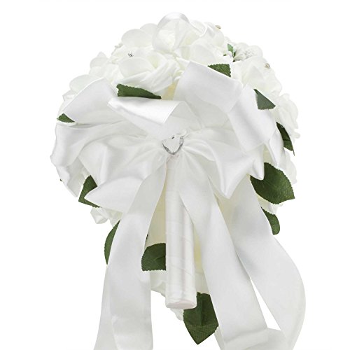 White Foam Rose Wedding Bouquet, Handmade