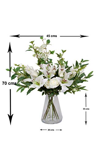 White Lily and Rose Bouquet with Delphiniums