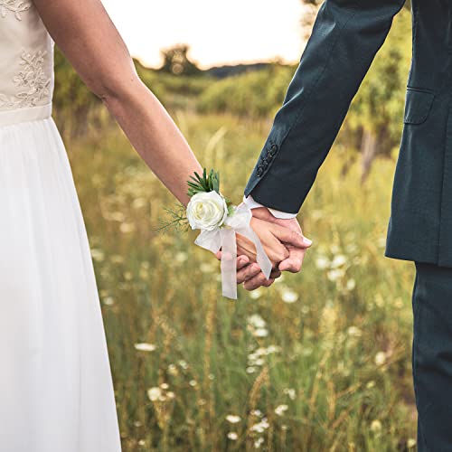 White Wedding Corsage and Boutonniere Set