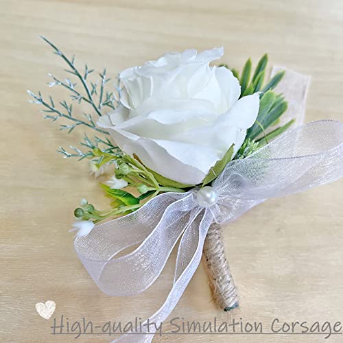 White Rose Wrist Flower and Buttonhole for Weddings/Prom