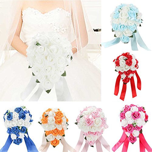 White Foam Rose Wedding Bouquet, Handmade