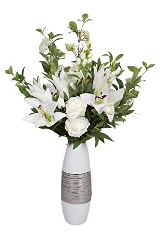 White Lily and Rose Bouquet with Delphiniums