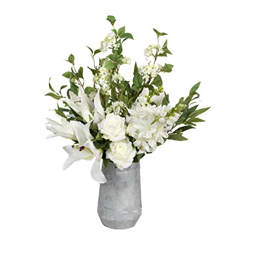 White Lily and Rose Bouquet with Delphiniums