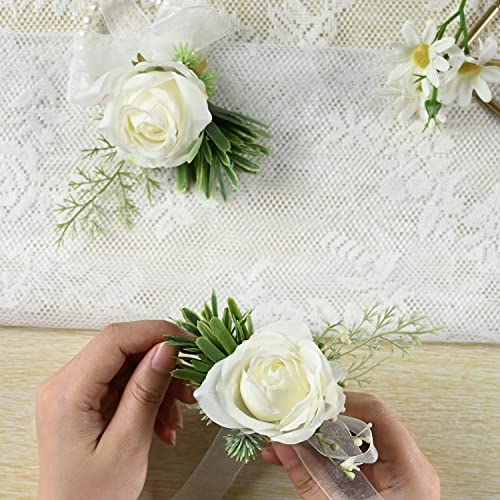 White Wedding Corsage and Boutonniere Set