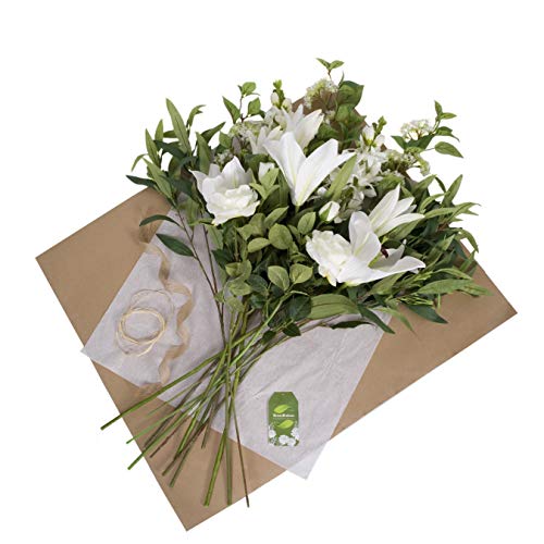 White Lily and Rose Bouquet with Delphiniums