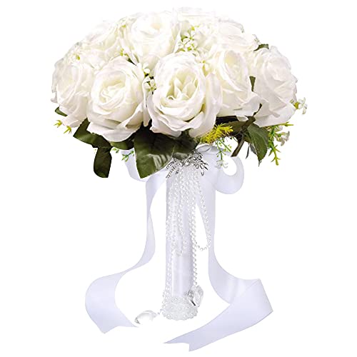 Rhinestone Rose Wedding Bouquet with Silk Ribbon