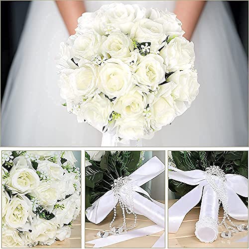 Rhinestone Rose Wedding Bouquet with Silk Ribbon