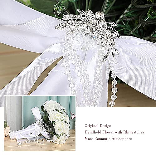 Rhinestone Rose Wedding Bouquet with Silk Ribbon