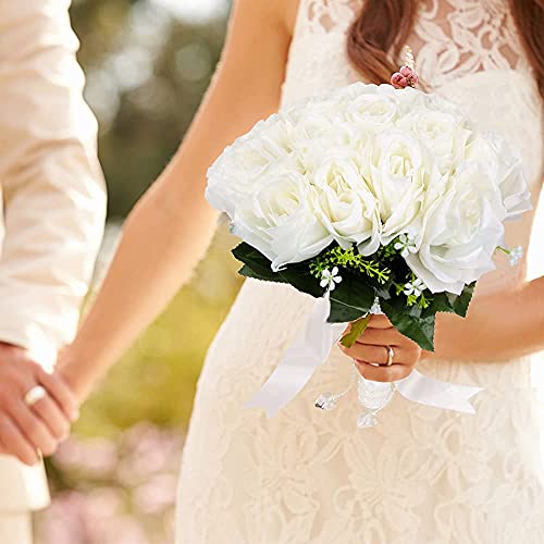 Rhinestone Rose Wedding Bouquet with Silk Ribbon