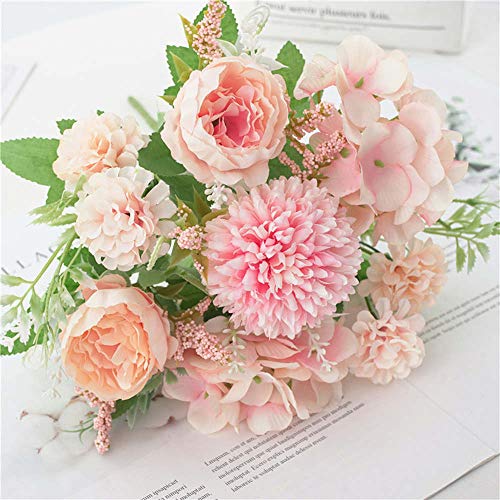 KIRIFLY Artificial Flowers, Fake Peony Silk Hydrangea Bouquet Decor Plastic Carnations Realistic Flower Arrangements Wedding Decoration Table Centerpieces(Light Pink)