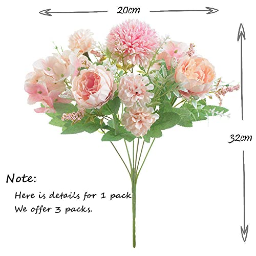 KIRIFLY Artificial Flowers, Fake Peony Silk Hydrangea Bouquet Decor Plastic Carnations Realistic Flower Arrangements Wedding Decoration Table Centerpieces(Light Pink)