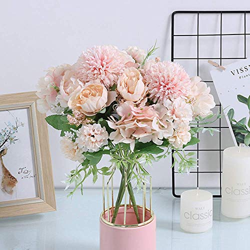 KIRIFLY Artificial Flowers, Fake Peony Silk Hydrangea Bouquet Decor Plastic Carnations Realistic Flower Arrangements Wedding Decoration Table Centerpieces(Light Pink)