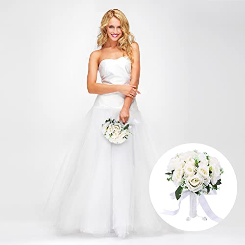 Gukasxi Bridal Bouquet Artificial Rose and Wrist Flower,Wedding Bouquets for Bride Bridesmaid Bouquet Wedding Romantic Bouquet Bride Artificial Flowers Valentine's Day Confession Party Church