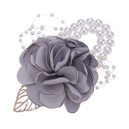 SUPVOX Wedding Wrist Flower Corsage Rose Wrist Corsage Artificial Rose Flower Corsage for Bride Bridesmaid Light Grey