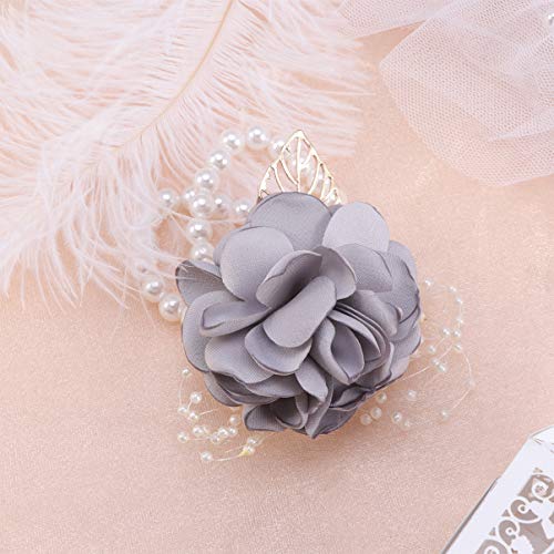 SUPVOX Wedding Wrist Flower Corsage Rose Wrist Corsage Artificial Rose Flower Corsage for Bride Bridesmaid Light Grey
