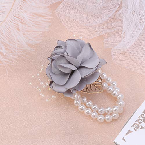 SUPVOX Wedding Wrist Flower Corsage Rose Wrist Corsage Artificial Rose Flower Corsage for Bride Bridesmaid Light Grey