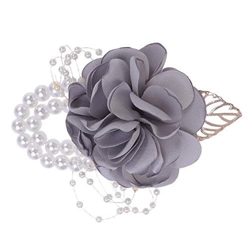 SUPVOX Wedding Wrist Flower Corsage Rose Wrist Corsage Artificial Rose Flower Corsage for Bride Bridesmaid Light Grey