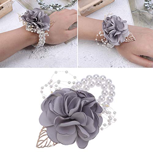 SUPVOX Wedding Wrist Flower Corsage Rose Wrist Corsage Artificial Rose Flower Corsage for Bride Bridesmaid Light Grey