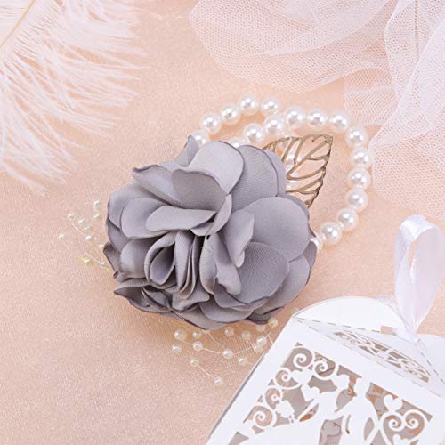 SUPVOX Wedding Wrist Flower Corsage Rose Wrist Corsage Artificial Rose Flower Corsage for Bride Bridesmaid Light Grey