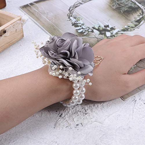 SUPVOX Wedding Wrist Flower Corsage Rose Wrist Corsage Artificial Rose Flower Corsage for Bride Bridesmaid Light Grey