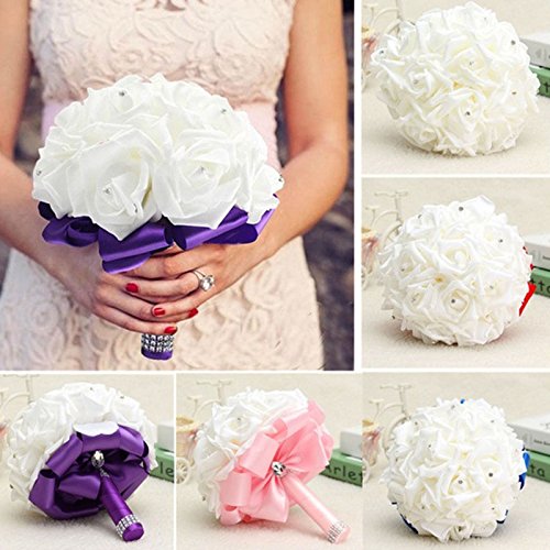 Ivory Foam Silk Rose Wedding Bouquet Set