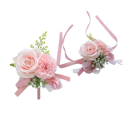 Silk Rose & Carnation Wrist Boutonniere Set (Pink)
